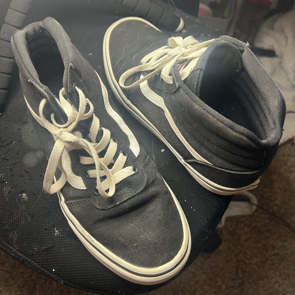 VANS, size 8, black with white stripes